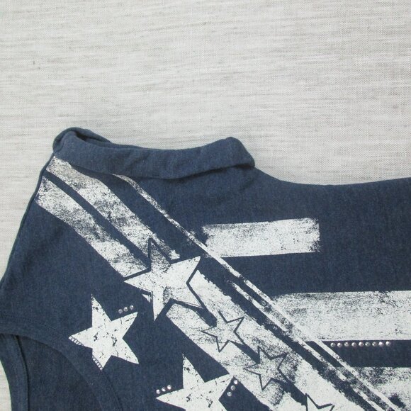 Rock & Republic T-Shirt Womens Small Blue Stars Rhinestone Double-Sided Pullover - Picture 5 of 11